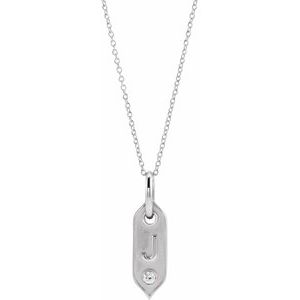14K White Initial J .05 CT Natural Diamond 16-18" Necklace