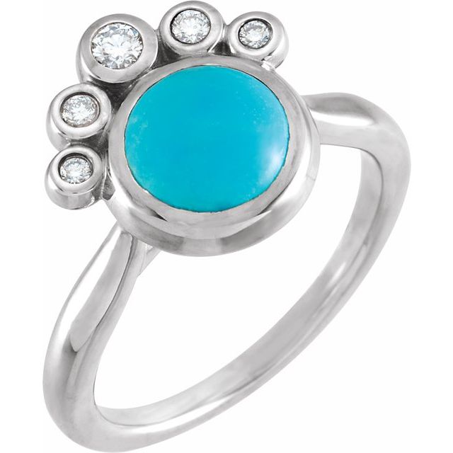 14K White Natural Blue Turquoise & 1/8 CTW Natural Diamond Ring