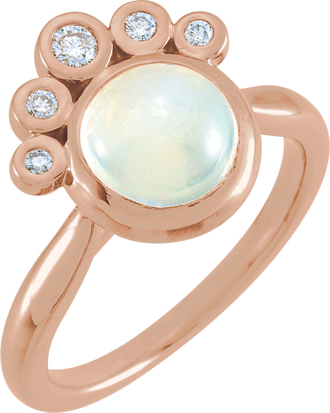 14K Rose Rainbow Moonstone & 1/8 CTW Diamond Ring 