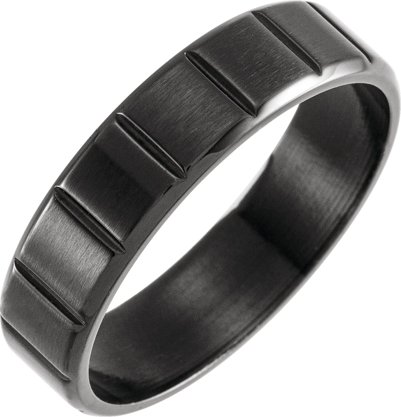 Black PVD Titanium 6 mm Flat Grooved Band Size 7.5