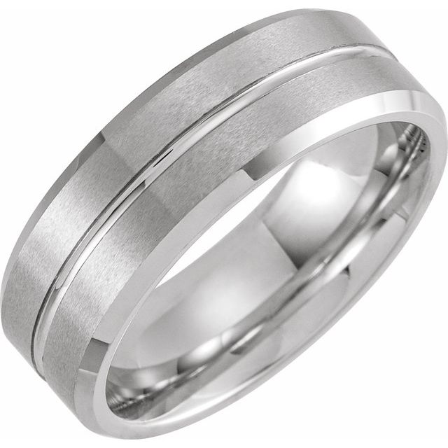 White PVD Tungsten 8 mm Beveled Grooved Matte Band Size 10.5 