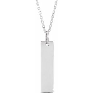 14K White 20x5 mm Engravable Bar 16-18" Necklace