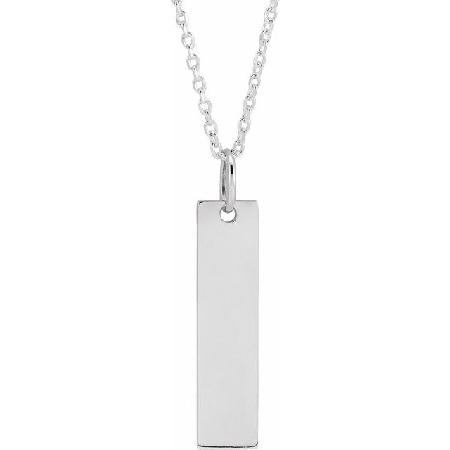 14K White 20x5 mm Engravable Bar 20" Necklace