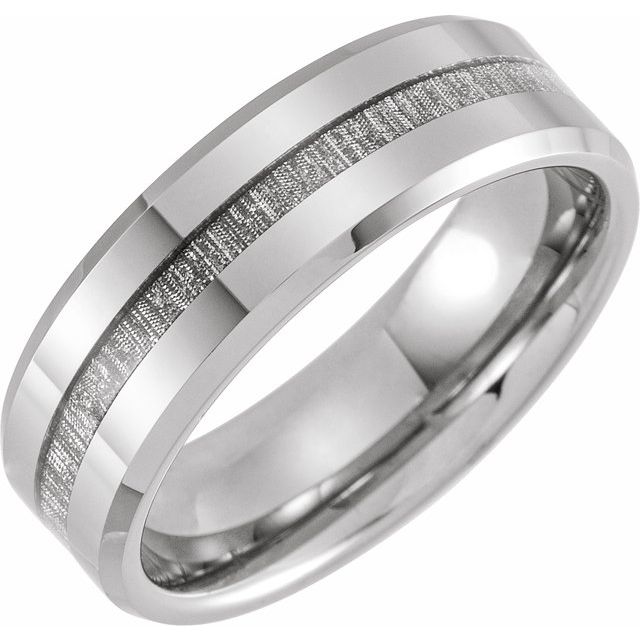 Tungsten 8 mm Beveled-Edge Band with Imitation Meteorite Inlay Size 10