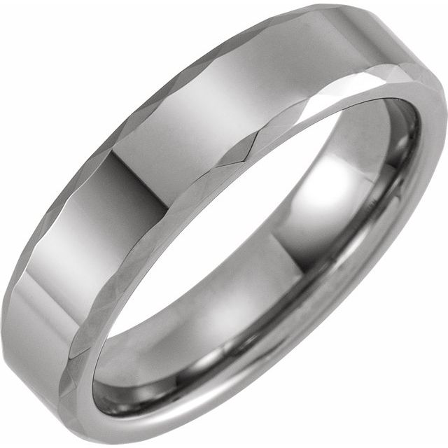 Tungsten 6 mm Faceted Beveled-Edge Band Size 10