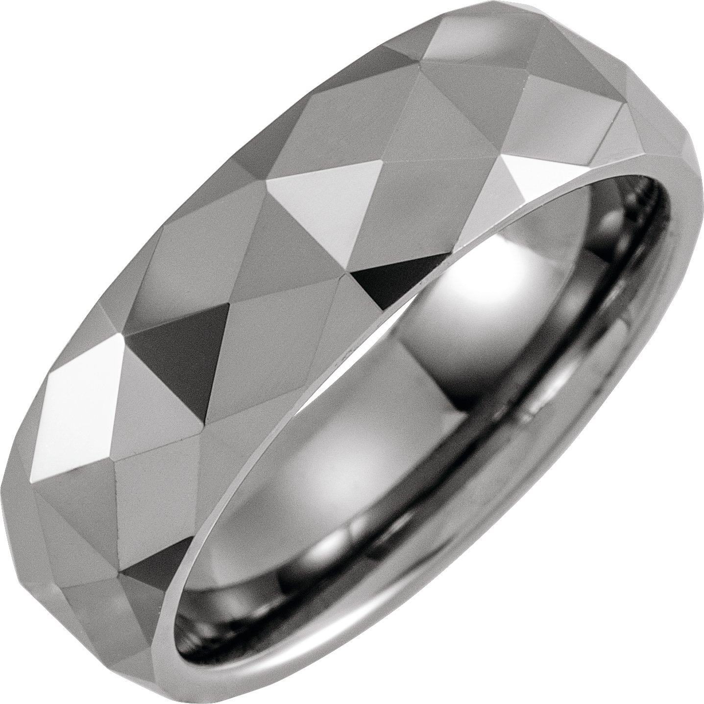 Tungsten 7 mm Half Round Faceted Band Size 10.5