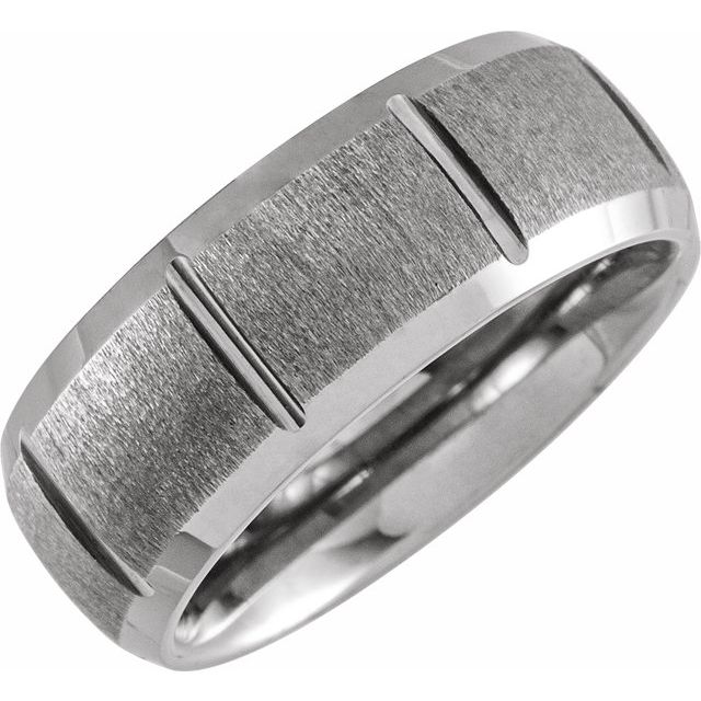 Tungsten 8 mm Grooved Beveled Edge Band Size 10