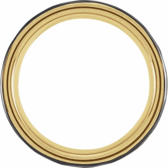 Black & 18K Yellow Gold PVD Tungsten 8 mm Grooved Size 10 Band With Hammer Finish