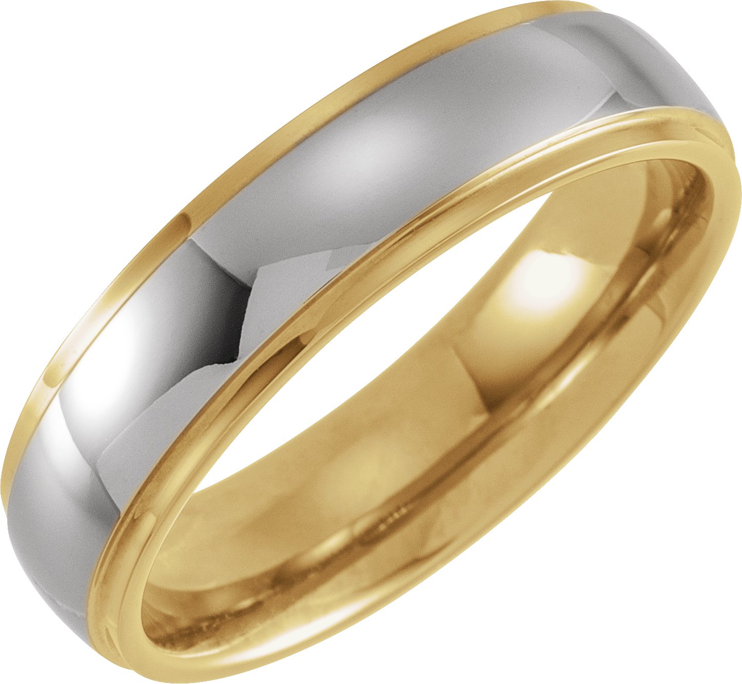 18K Yellow Gold PVD Tungsten 6 mm Half Round Stepped Edge Band Size 10