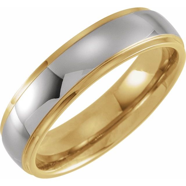 18K Yellow Gold PVD Tungsten 6 mm Half Round Stepped Edge Band Size 11.5