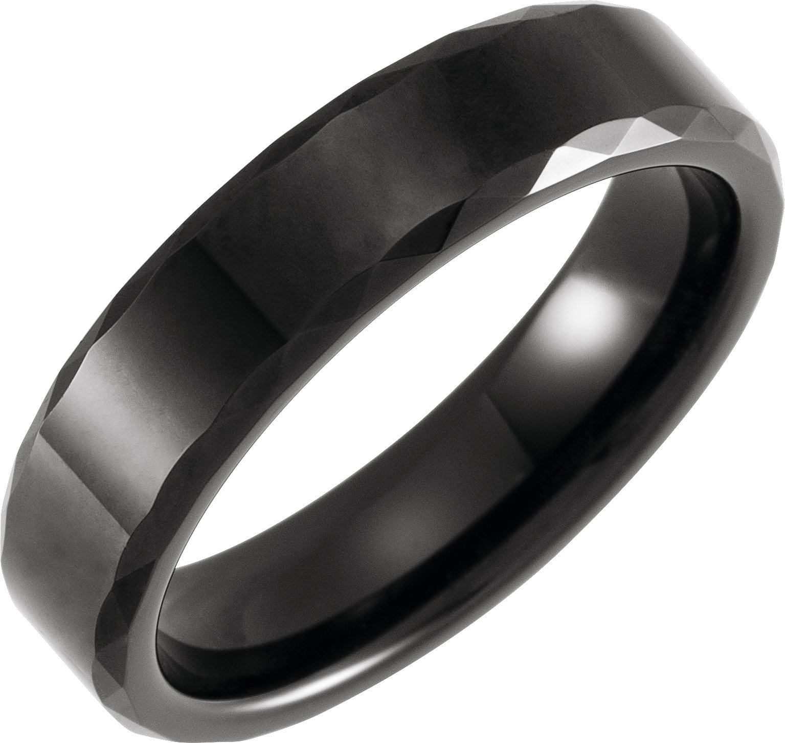 Black PVD Tungsten 6 mm Beveled Faceted Band Size 8