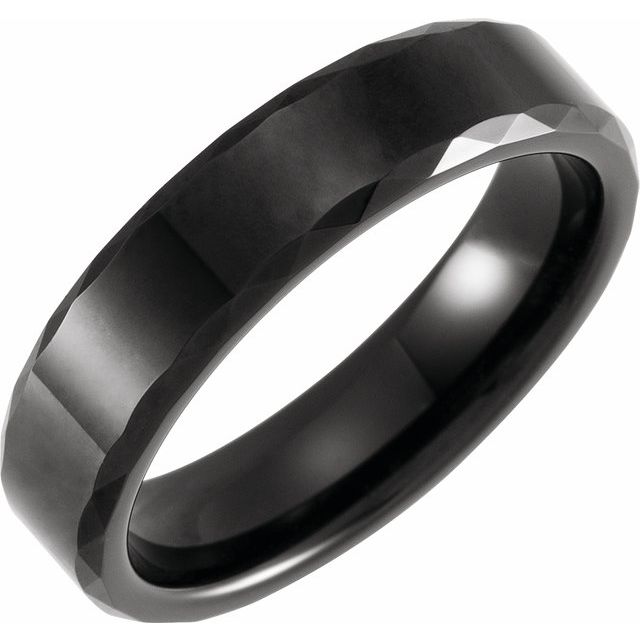 Black PVD Tungsten 6 mm Beveled Faceted Band Size 10