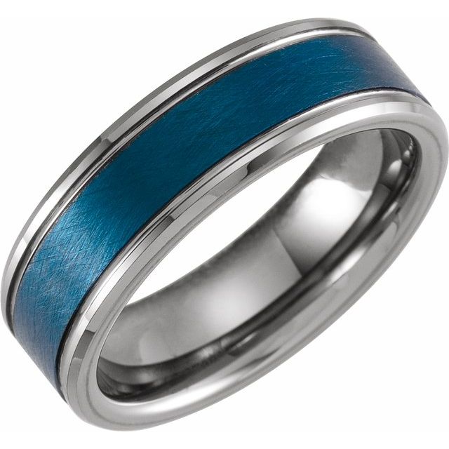 Blue PVD Tungsten 7 mm Grooved Beveled-Edge Band Size 10