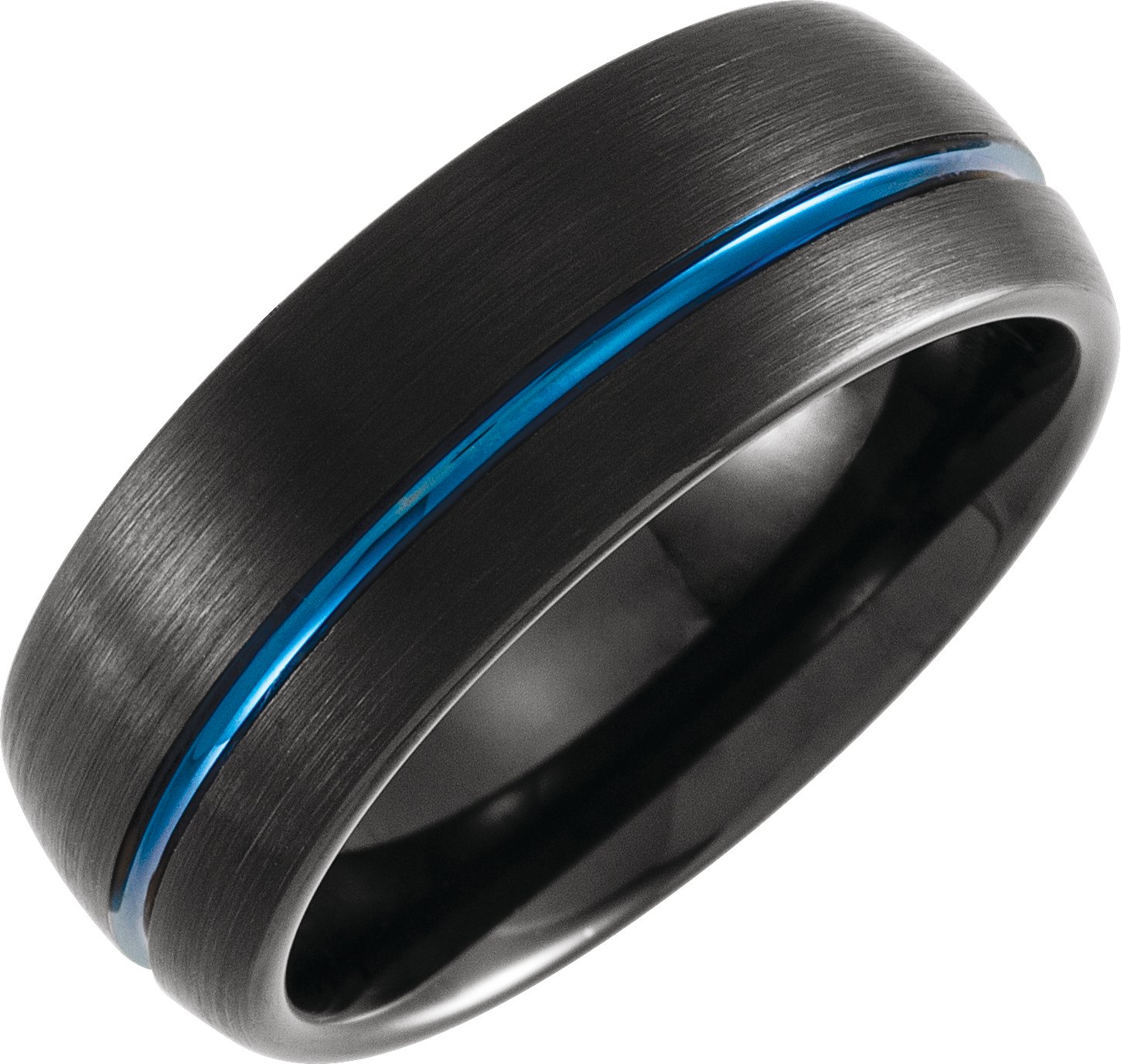 Black & Blue PVD Tungsten 8 mm Half Round Grooved Band Size 10