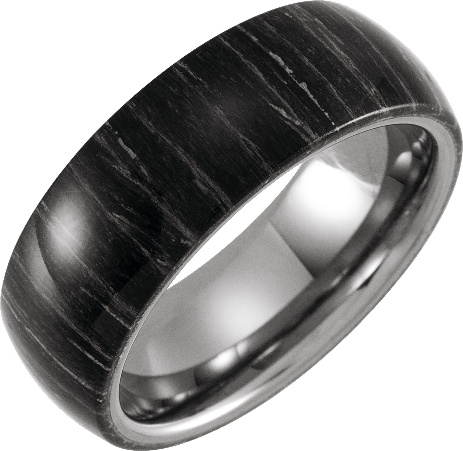 Tungsten 8 mm Half Round Band with Zebra Wood Inlay Size 10.5