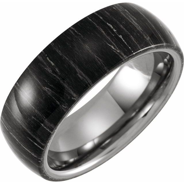 Tungsten 8 mm Domed Band with Zebra Wood Inlay Size 10