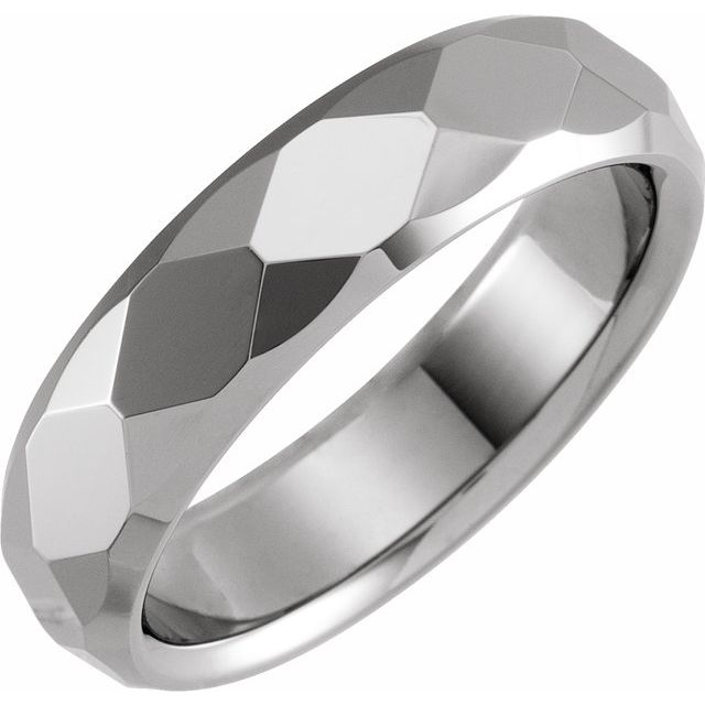 Tungsten 6 mm Faceted Beveled-Edge Band  Size 10
