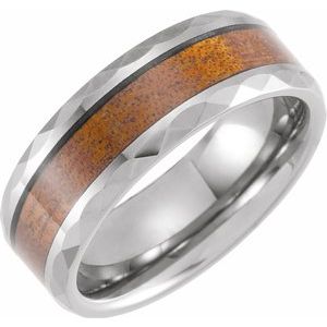 Tungsten 8 mm Geometric Faceted Beveled-Edge Acacia Wood