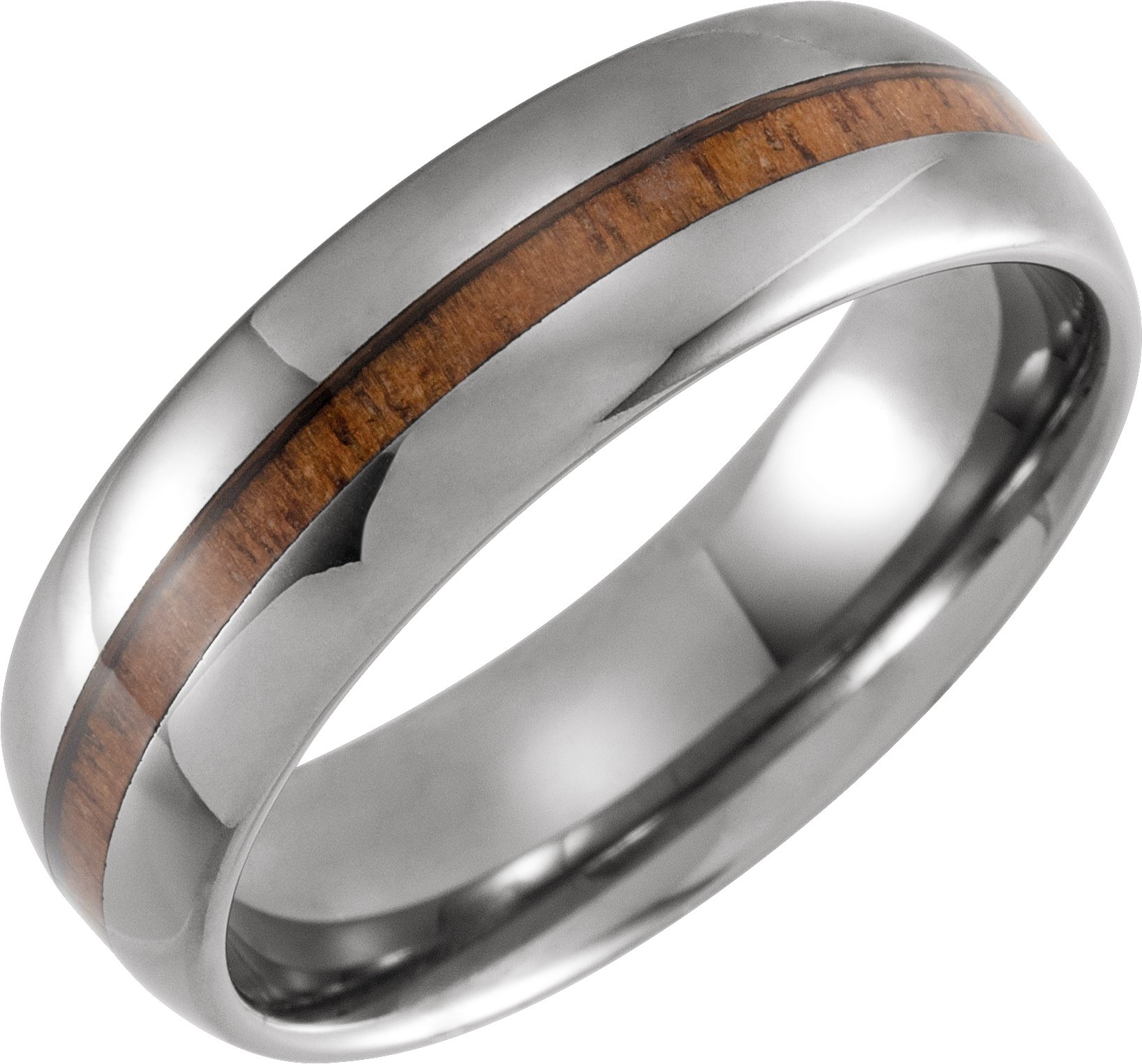 Tungsten 8 mm Half Round Band with Acacia Wood Inlay Size 7.5