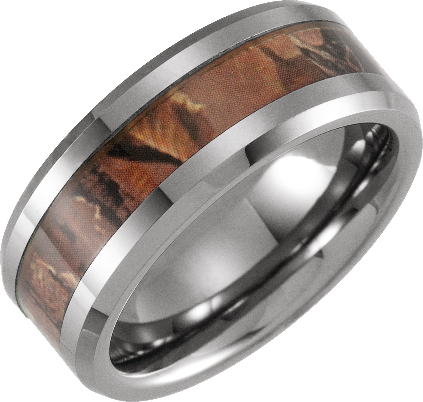 Tungsten 8 mm Beveled Band with Acacia Wood Inlay Size 7.5