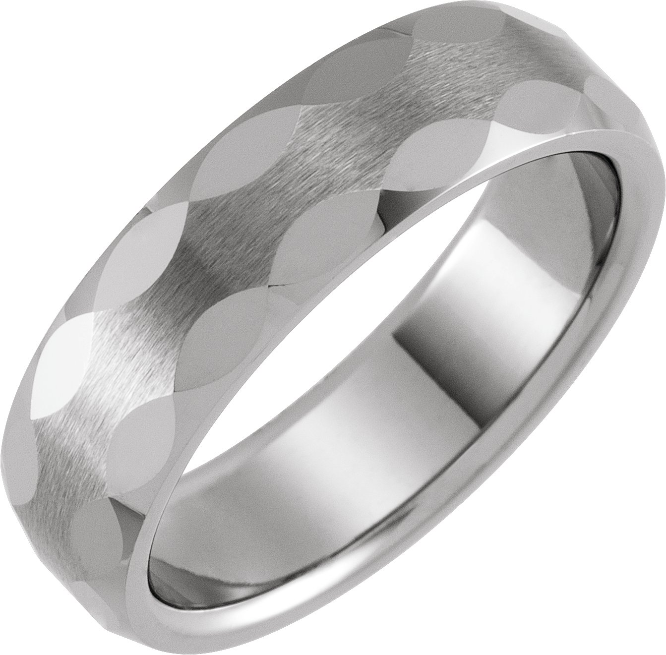 Tungsten 6 mm Half Round Faceted Comfort-Fit Band Size 14