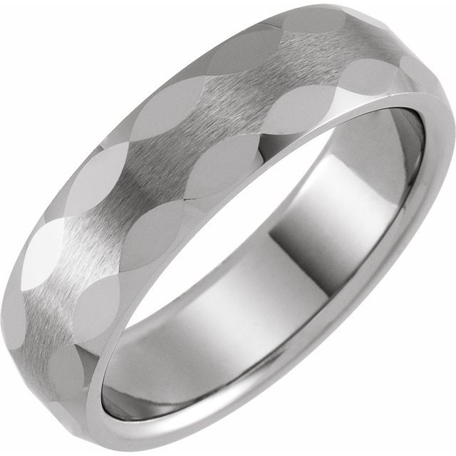 Tungsten 6 mm Half Round Faceted Comfort-Fit Band Size 12.5