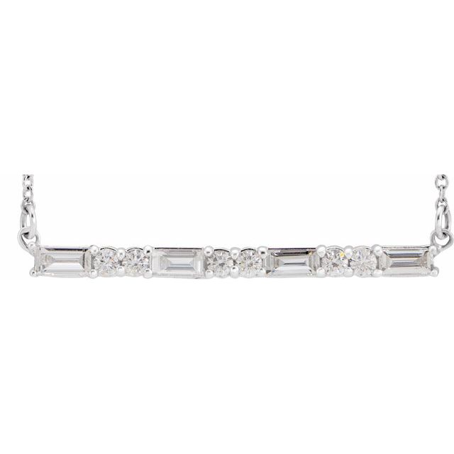 14K White 1/2 CTW Natural Diamond Bar 16-18" Necklace         