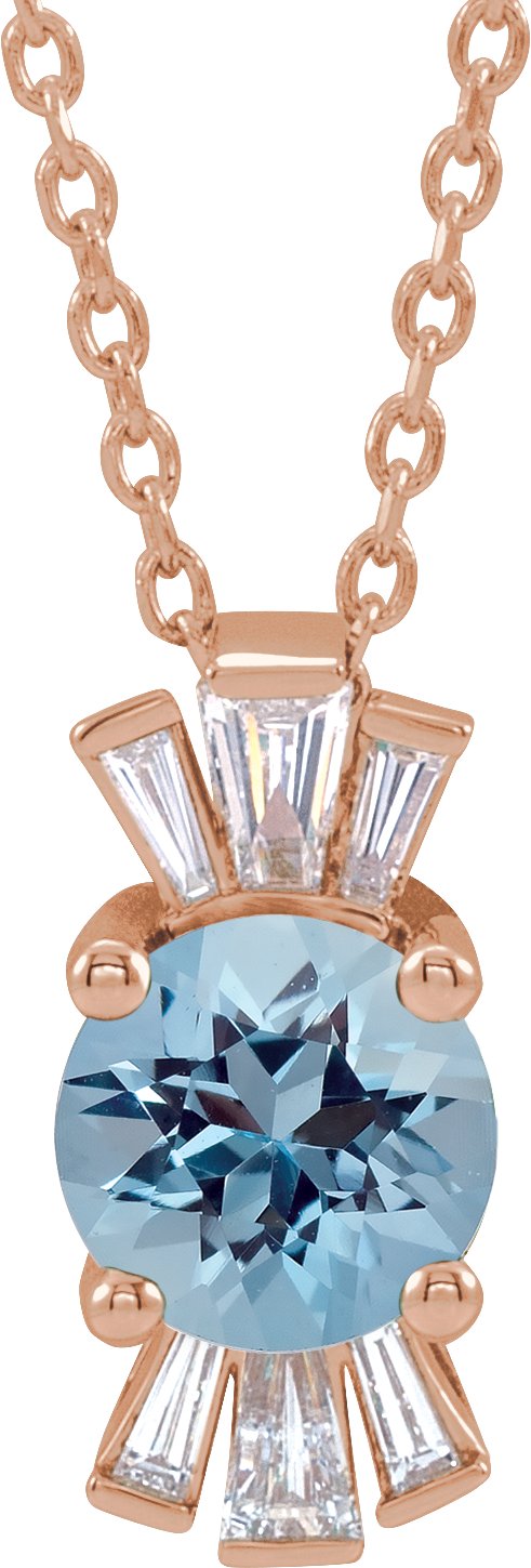 14K Rose Blue Zircon & 1/6 CTW Diamond 16-18" Necklace