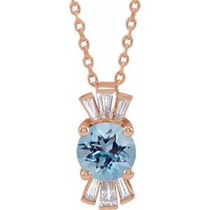 14K Rose Blue Zircon & 1/6 CTW Diamond 16-18" Necklace