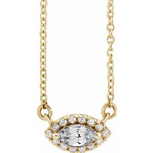 14K Yellow Natural White Sapphire & .05 CTW Natural Diamond Halo-Style 16" Necklace
