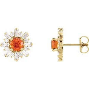 14K Yellow  Fire Opal & 3/4 CTW Diamond Earrings 