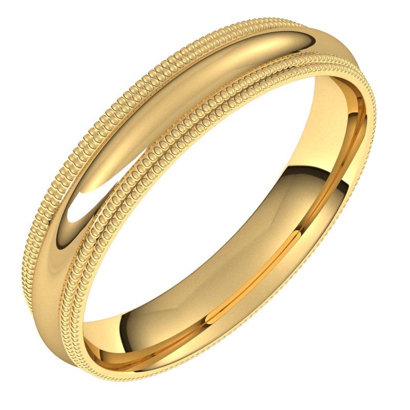 14K Yellow 4 mm Double Milgrain Half Round Comfort Fit Band Size 10 Ref 2451616