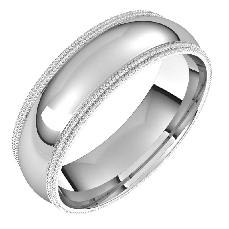 Platinum 6 mm Double Milgrain Half Round Comfort Fit Band Size 13 Ref 2963636