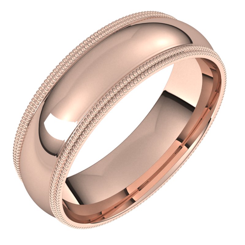 14K Rose 6 mm Double Milgrain Comfort Fit Band Size 10.5 Ref 6007826