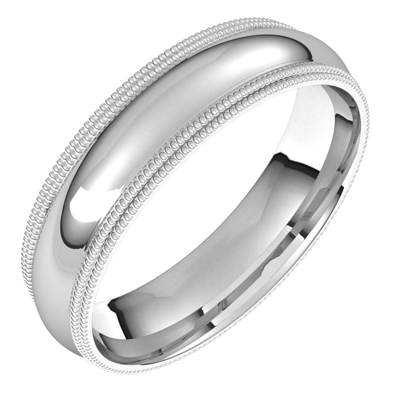 Platinum 5 mm Double Milgrain Half Round Comfort Fit Band Size 10 Ref 2948959