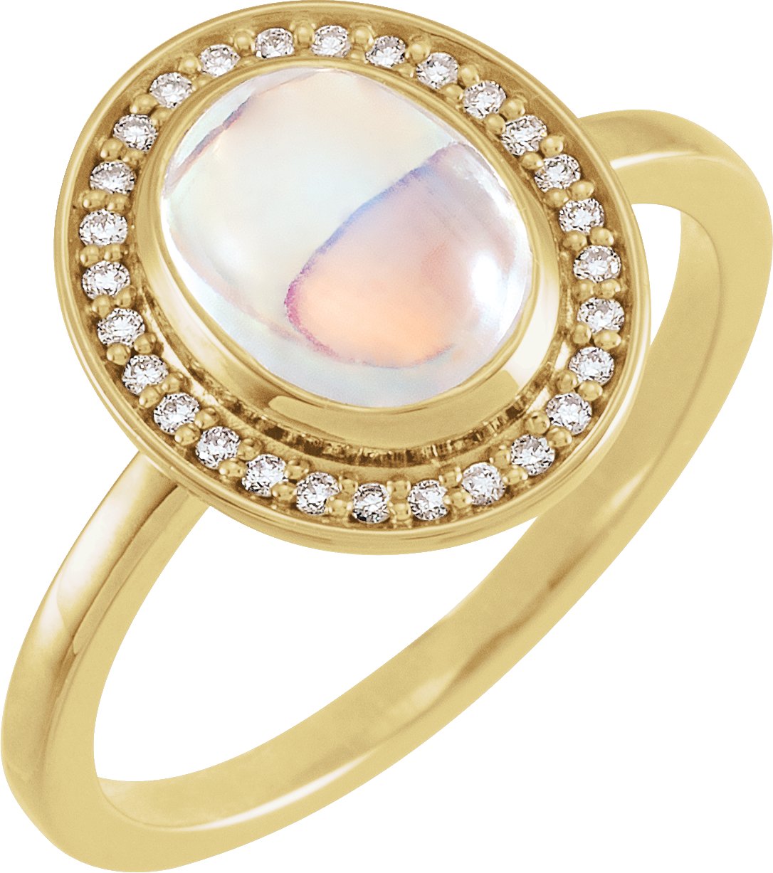 14K Yellow Natural Rainbow Moonstone & 1/8 CTW Natural Diamond Halo-Style Ring 