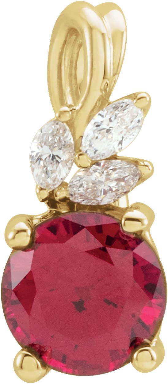 14K Yellow Lab-Grown Ruby & 1/10 CTW Diamond Pendant    