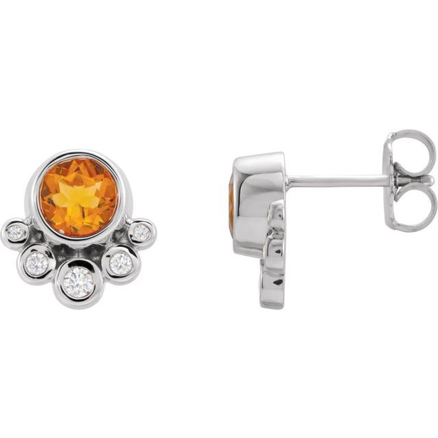 Sterling Silver Natural Citrine & 1/8 CTW Natural Diamond Earrings