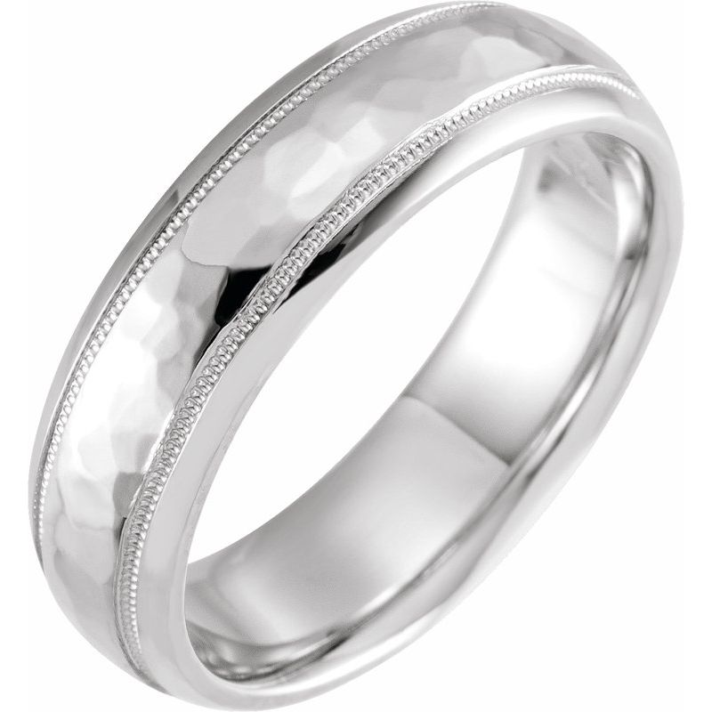 Milgrain Edge Comfort-Fit Half Round Band with Hammer Finish