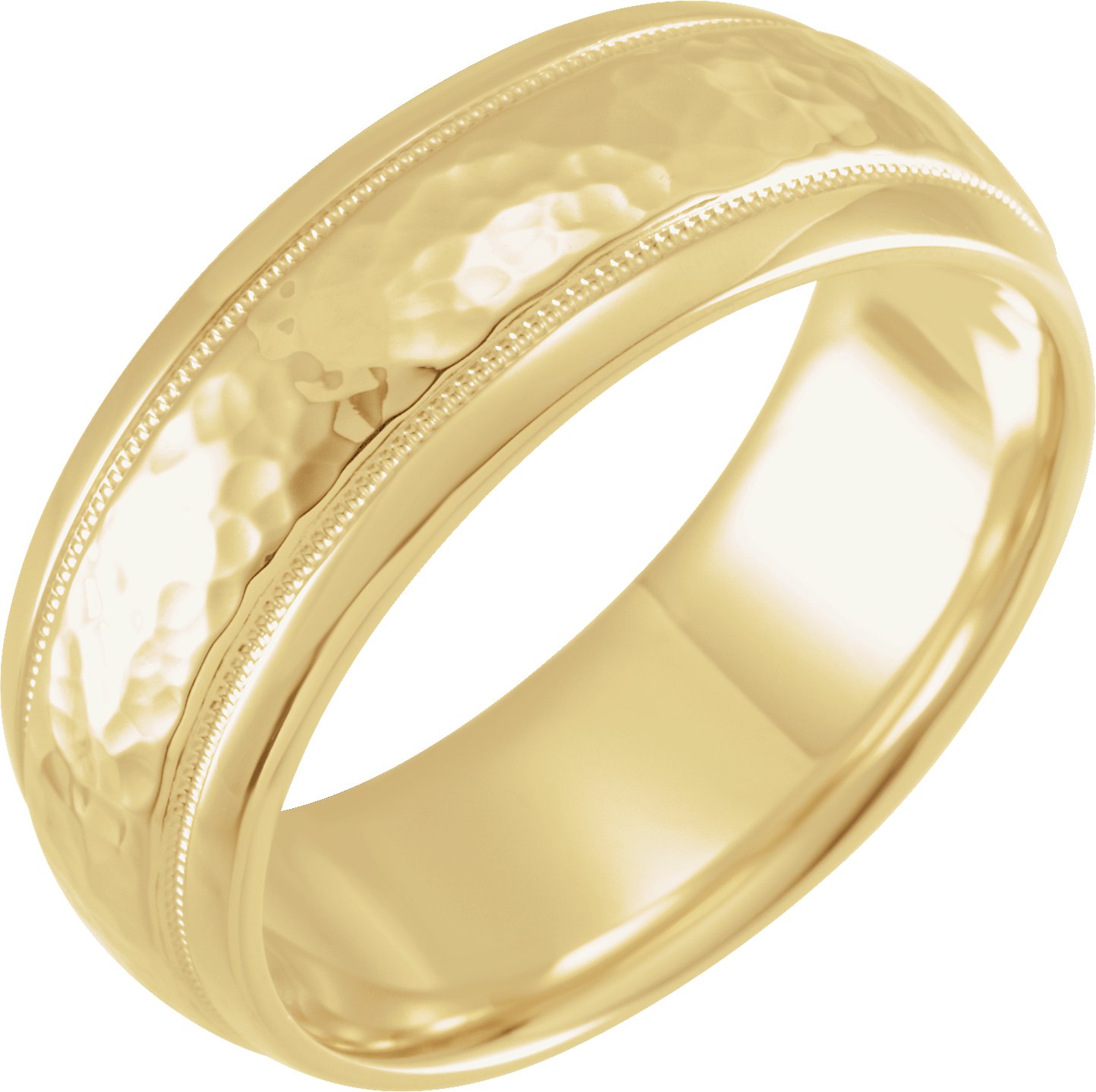 14K Yellow 8 mm Half Round Band with Hammered Texture & Milgrain Size 10