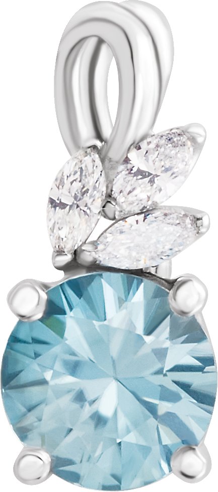 14K White Natural Blue Zircon & 1/10 CTW Natural Diamond Pendant