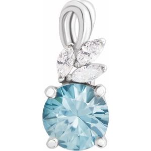 14K White Natural Blue Zircon & 1/10 CTW Natural Diamond Pendant