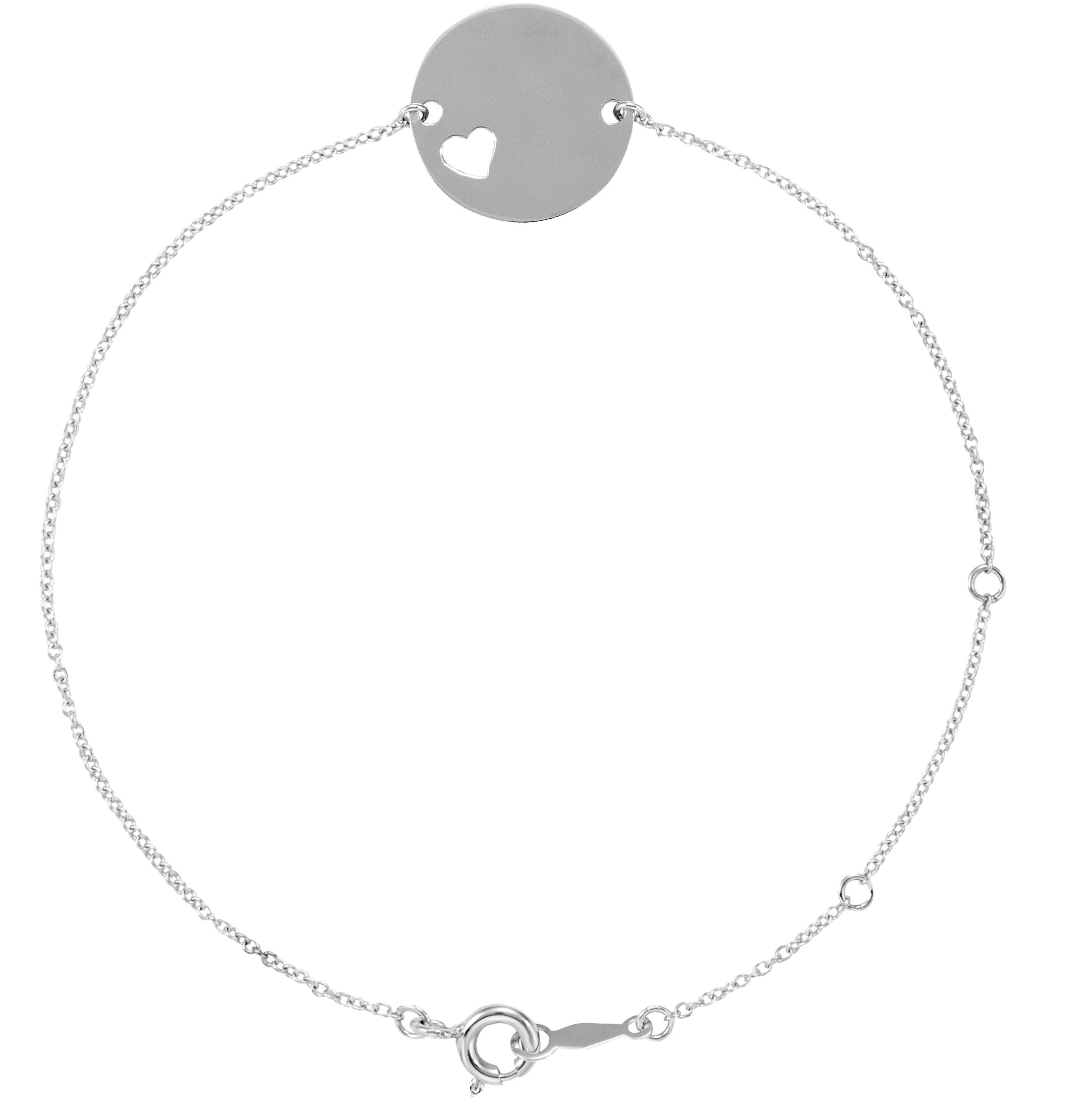 Sterling Silver Engravable Pierced Heart Disc 7-8" Bracelet