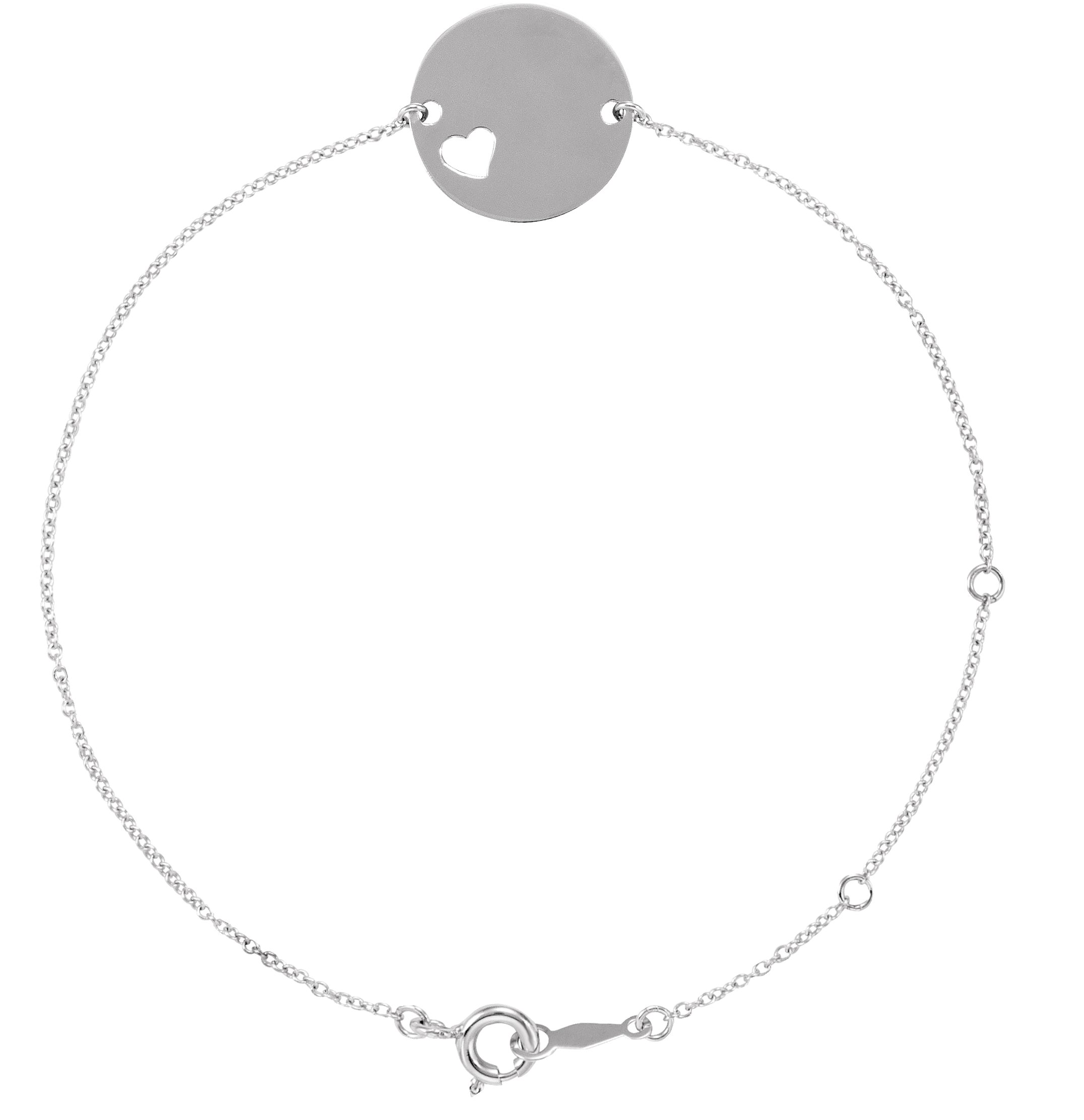 14K White Pierced Heart Disc 7-8" Bracelet