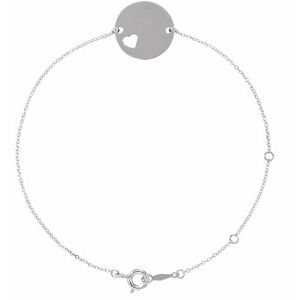 Sterling Silver Engravable Pierced Heart Disc 7-8" Bracelet