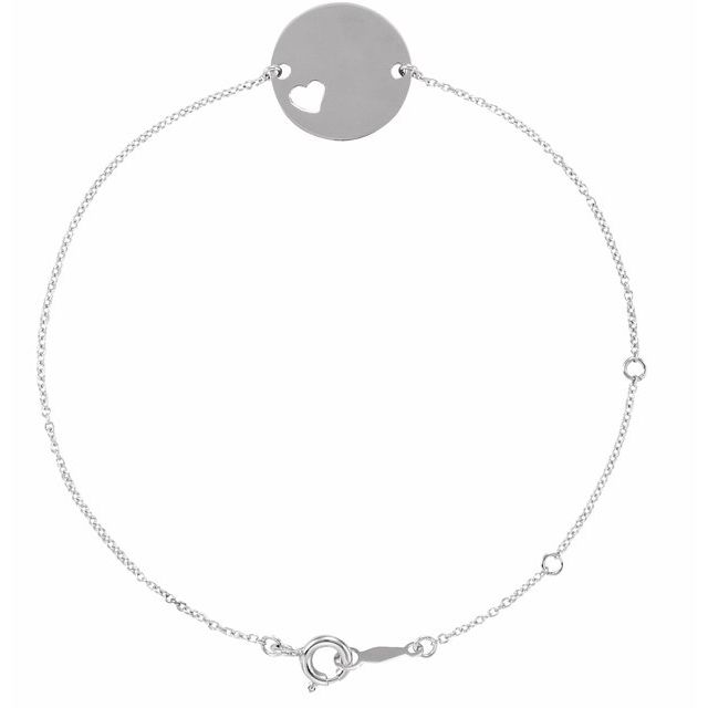 Sterling Silver Pierced Heart Disc 7-8 Bracelet