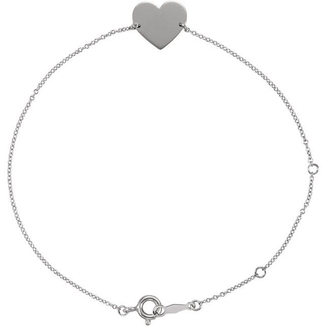 14K White Engravable Heart 7-8 Bracelet
