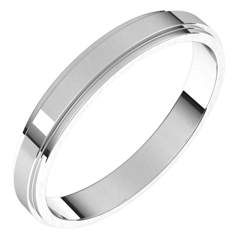 14K White 3 mm Flat Edge Band Size 10