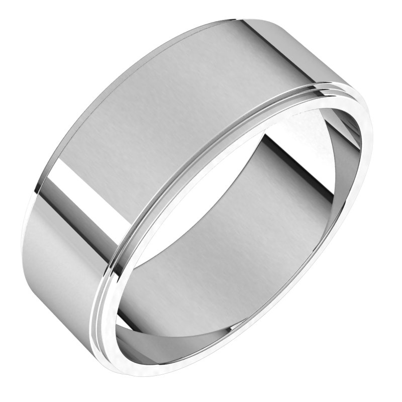 14K White 7 mm Flat Edge Band Size 8