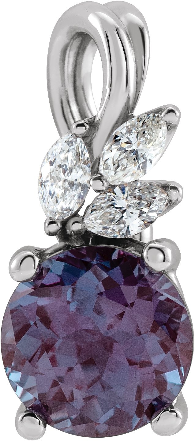 14K White Lab-Grown Alexandrite & 1/10 CTW Natural Diamond Pendant